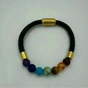 Chakra Stones Buddhist Bracelet Leather